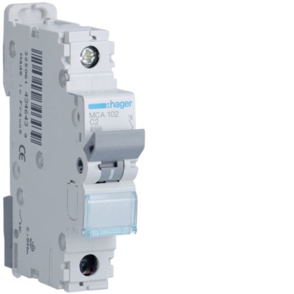 HAGER BOCCHIOTTI - Interruttore automatico magnetotermico 6000A 10kA 1P curva C 2A 1M MCA102