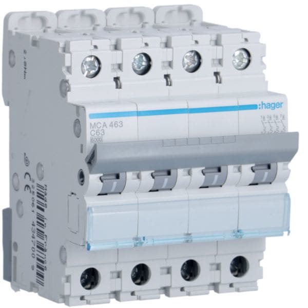 HAGER BOCCHIOTTI - Interruttore automatico magnetotermico 6000A 10kA 4P curva C 63A 4M MCA463