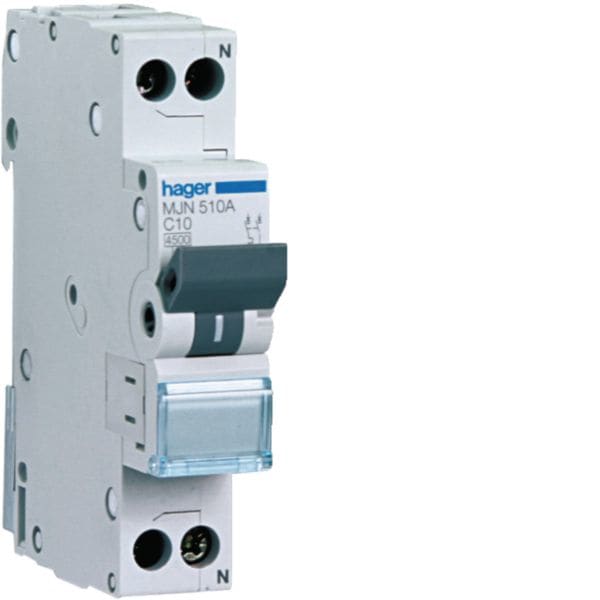 HAGER BOCCHIOTTI - Interruttore automatico magnetotermico 4500A 1P+N curva C 10A 1M MJN510A