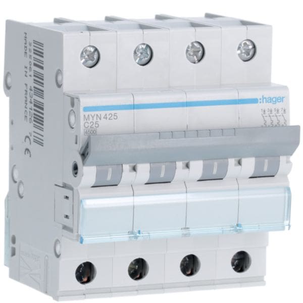 HAGER BOCCHIOTTI - Interruttore automatico magnetotermico 4500A 4P curva C 25A 4M MYN425