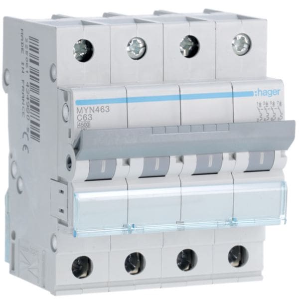 HAGER BOCCHIOTTI - Interruttore automatico magnetotermico 4500A 4P curva C 63A 4M MYN463