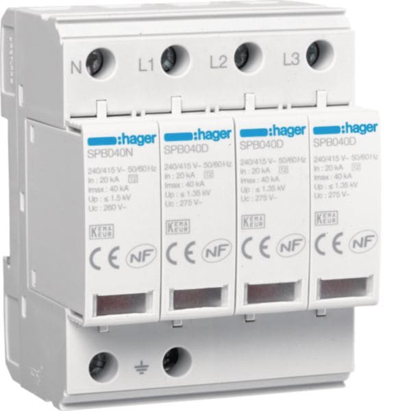 HAGER BOCCHIOTTI - SPD 4P T2 TNS/TT Uc 275V In 20kA Imax 40kA SPB440D