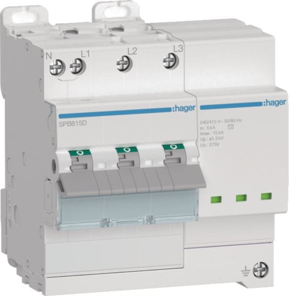 HAGER BOCCHIOTTI - SPD 4P T2 autoprotetto 15kA segnalazione finevita SPB815D
