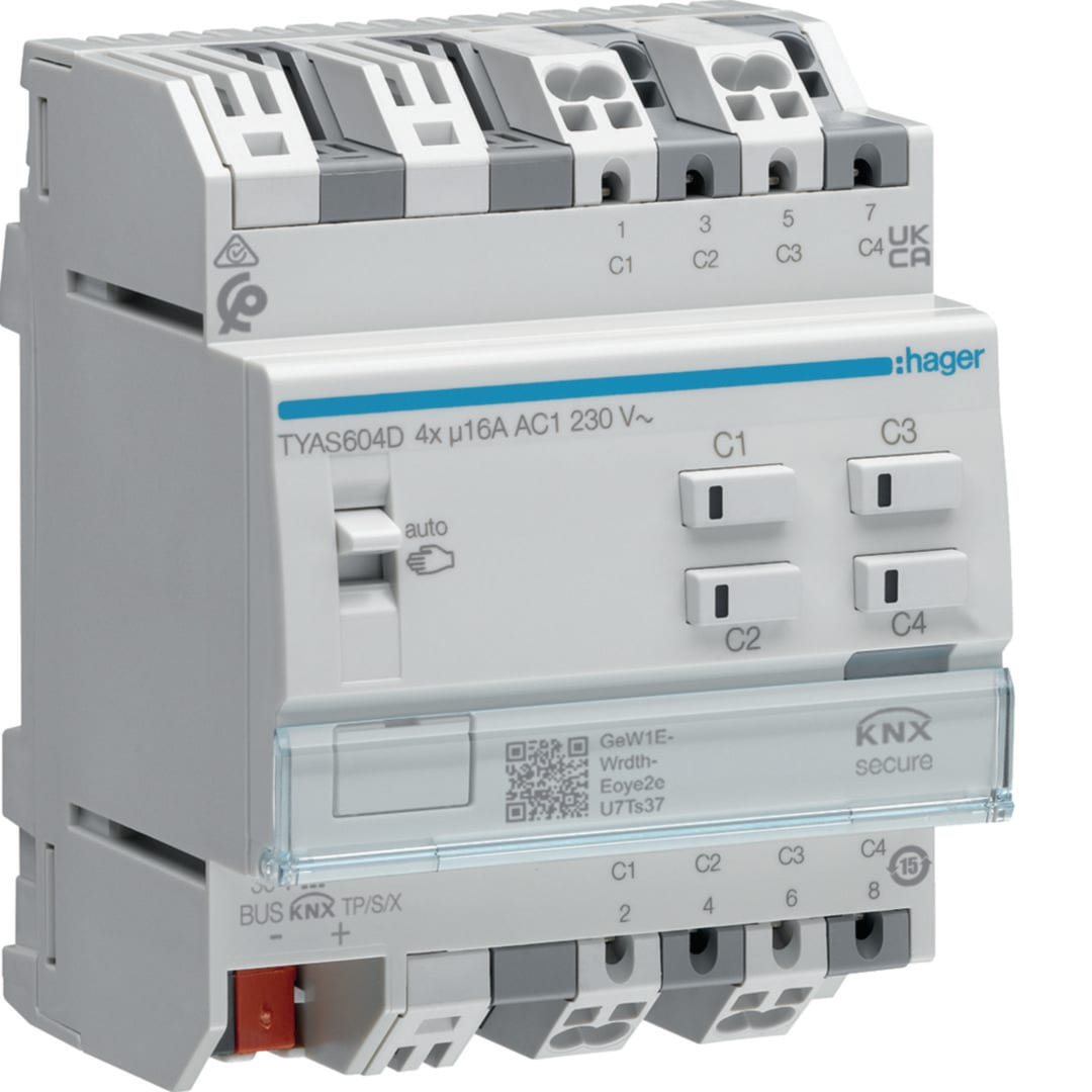 HAGER BOCCHIOTTI - MOD.KNX-SEC 4 OUT 16A AC1 230V C-LOAD 4M TYAS604D