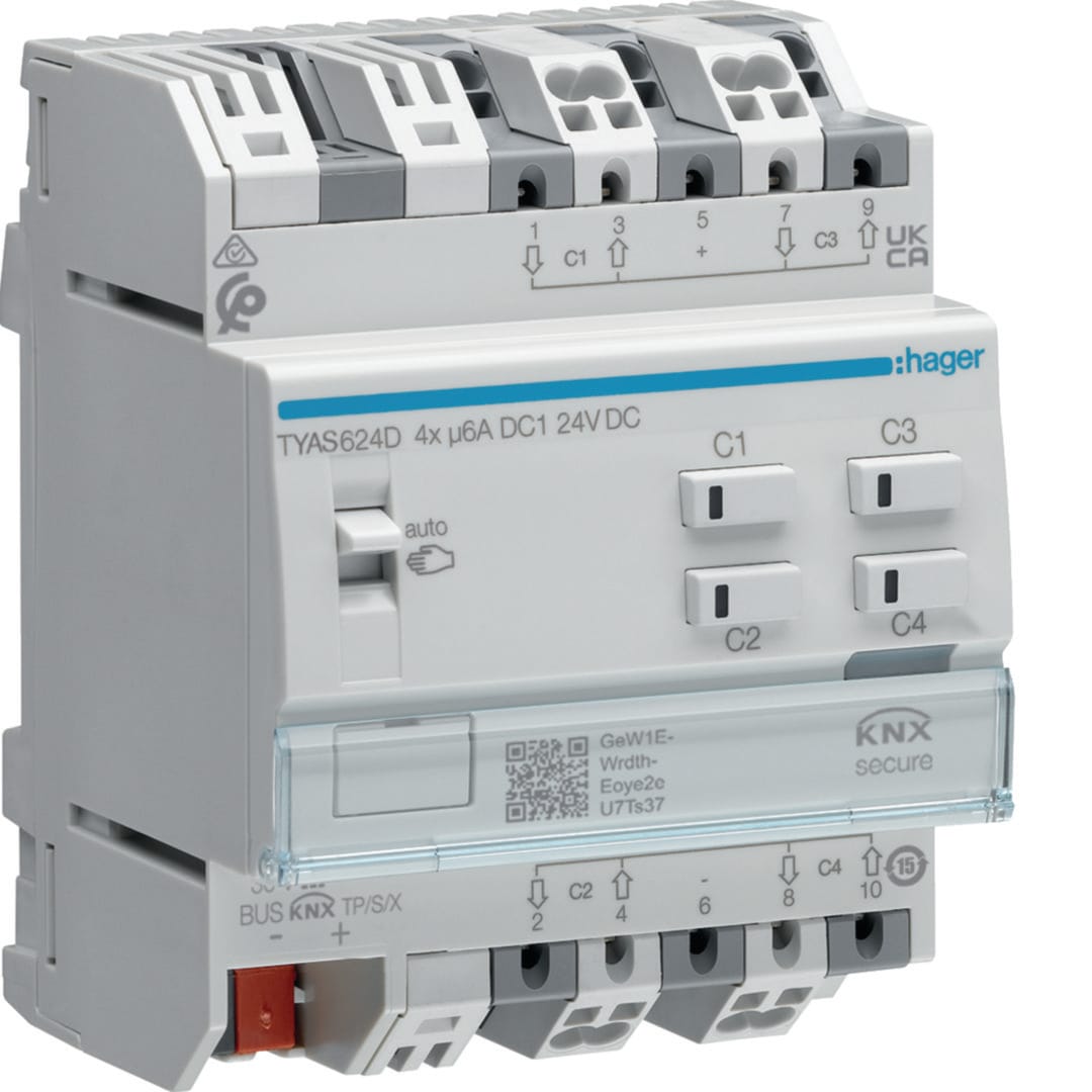HAGER BOCCHIOTTI - MOD.KNX-SEC VENEZ 4 OUT 6A DC1 24VCC 4M TYAS624D