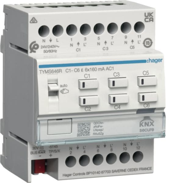 HAGER BOCCHIOTTI - Modulo KNX Secure HVAC 6 uscite 24/230V AC + 12 termoregolatori easy e ETS 4M TYMS646R