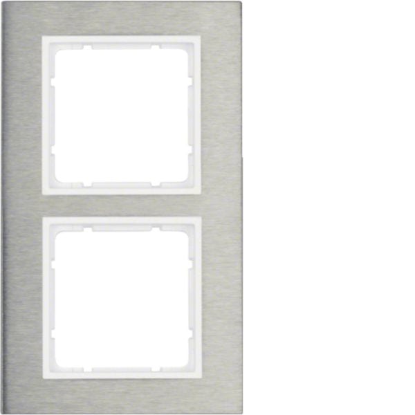 HAGER BOCCHIOTTI - Cornice doppia vert. Serie B.7 acciaio inox/bianco polare opaco, metallo spazz.