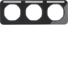 HAGER BOCCHIOTTI - Cornice tripla x montaggio orizzontale con portaetich. Berker R.1 nero lucido