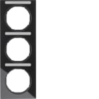 HAGER BOCCHIOTTI - Cornice tripla x montaggio verticale con portaetichetta Berker R.3 nero lucido
