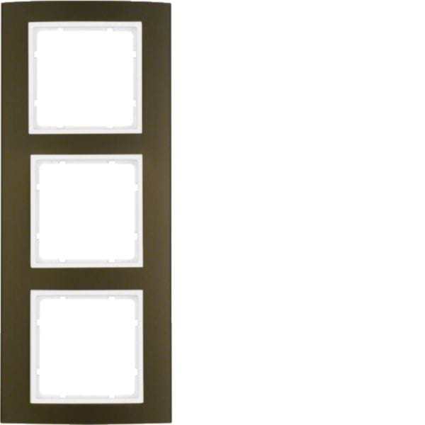 HAGER BOCCHIOTTI - Cornice tripla Berker B.3 alu marrone/bianco polare opaco, alluminio anodizzato