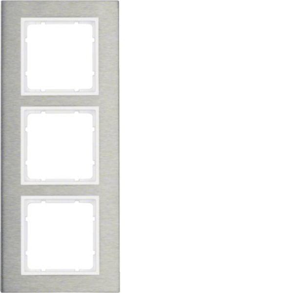 HAGER BOCCHIOTTI - Cornice tripla vert. Serie B.7 acciaio inox/bianco polare opaco, metallo spazz.