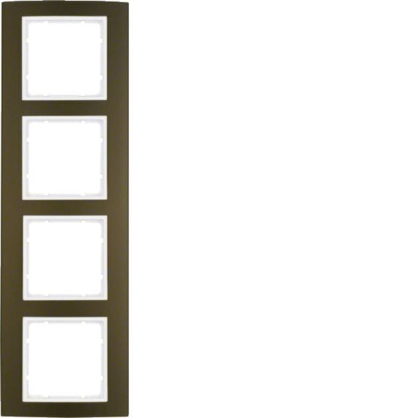 HAGER BOCCHIOTTI - Cornice quadrupla Berker B.3 alu marrone/bianco polare opaco, alluminio anodizz.