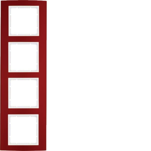 HAGER BOCCHIOTTI - Cornice quadrupla Berker B.3 alu rosso/bianco polare opaco, alluminio anodizzato