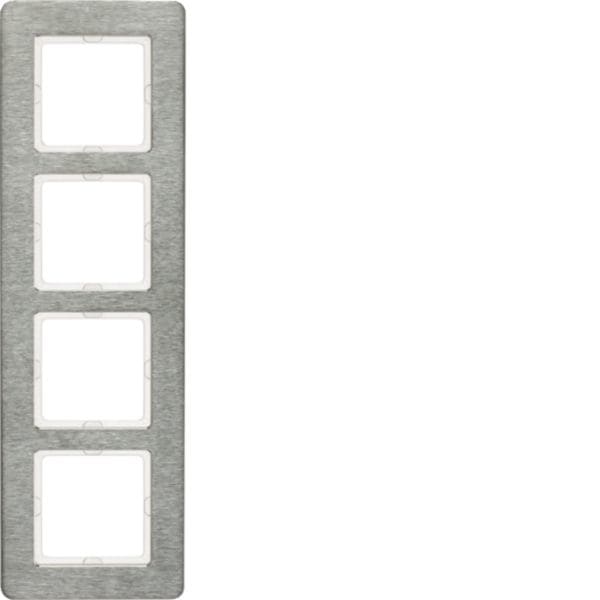 HAGER BOCCHIOTTI - Cornice quadrupla verticale Berker Q.7 acciao inossidabile, metallo spazzolato