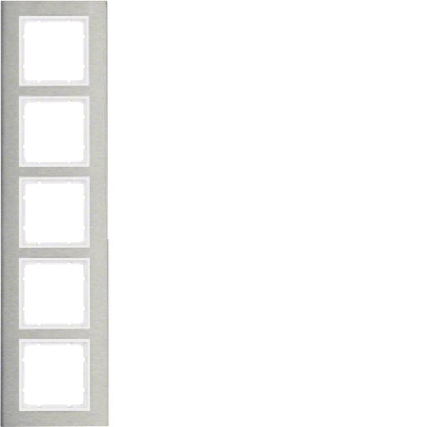 HAGER BOCCHIOTTI - Cornice quintupla vert. Serie B.7 acciaio inox/bianco pol. opac, metallo spazz. 10153609