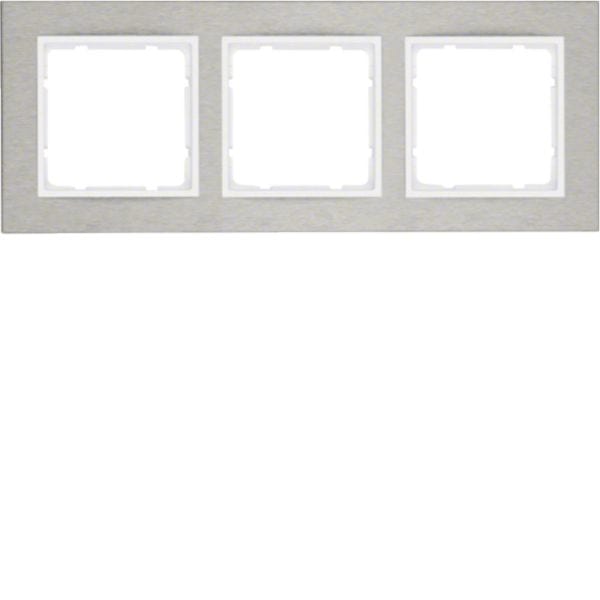 HAGER BOCCHIOTTI - Cornice tripla orizz. Serie B.7 acciaio inox/bianco polare opaco, metallo spazz.