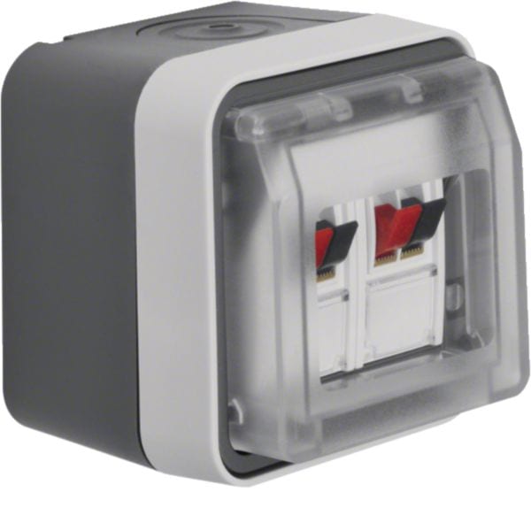 HAGER BOCCHIOTTI - Scatola x colleg. altoparl.stereo + coperch a parete Serie W.1 grigio chiar opac