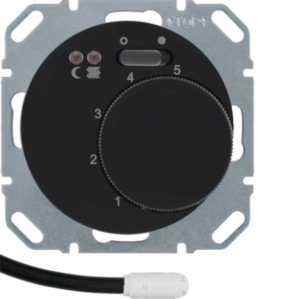 HAGER BOCCHIOTTI - Termostato cont. NA + pezzo c.le x risc. a pavim. Serie R.1/R.3 nero luc. 20342045