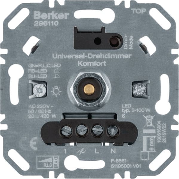 HAGER BOCCHIOTTI - dimmer universale comfort (R,L,C,LED) con scatto soft 296110
