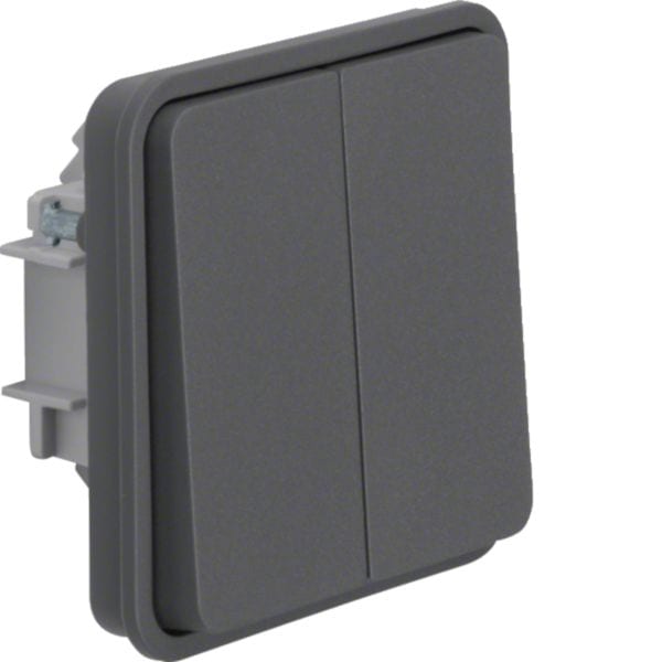 HAGER BOCCHIOTTI - Int. doppio con bilanciere, par./inc. mors. ingr. com. Serie W.1 grigio opac