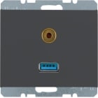 HAGER BOCCHIOTTI - Presa USB / 3,5 mm audio Berker K.1 antracite opaco, verniciato 3315397006