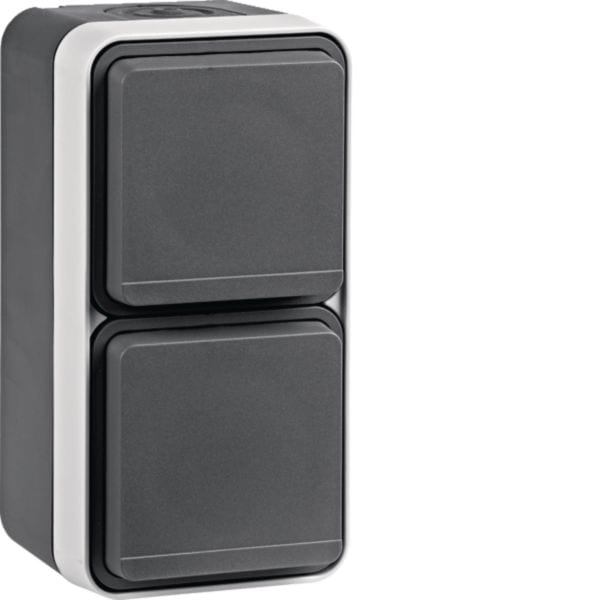 HAGER BOCCHIOTTI - Presa SCHUKO doppia vert. con coperchio Serie W.1 grigio/grigio chiaro opac