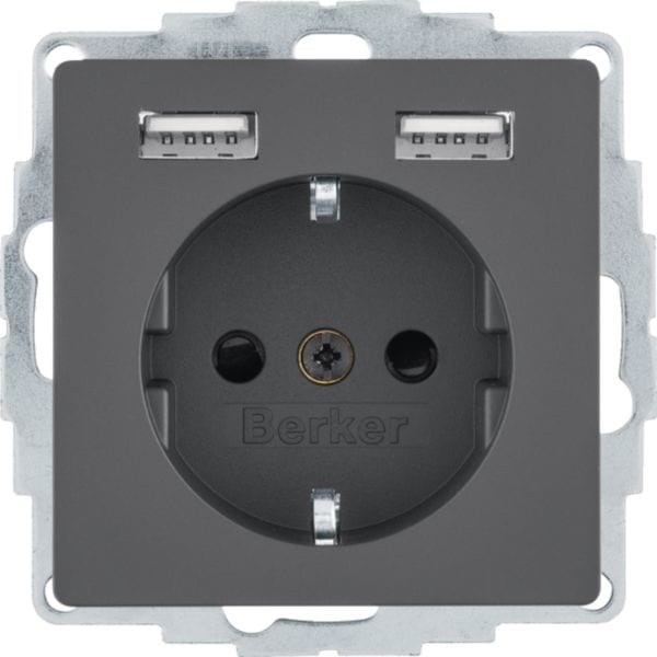 HAGER BOCCHIOTTI - Presa SCHUKO/USB, Q.x antracite velluto 48036086