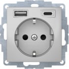 HAGER BOCCHIOTTI - Presa SCHUKO/USB A-C, S.1/B.x alu laccato opaco 48041404