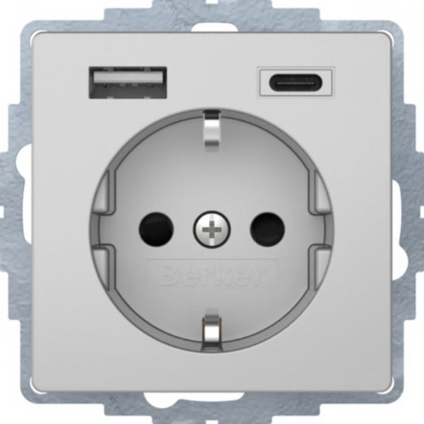 HAGER BOCCHIOTTI - Presa SCHUKO / USB A-C, Q.x alu laccato 48046084