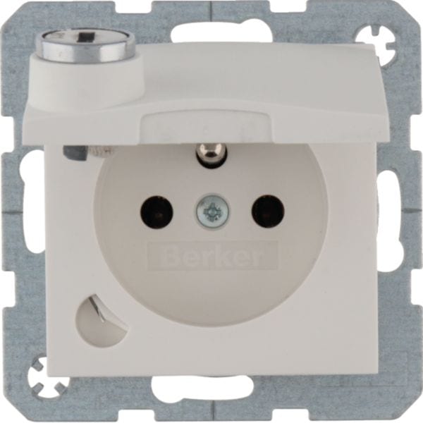 HAGER BOCCHIOTTI - Presa con spinotto x terra + coperch + serr. a chiavi opp. S1/B3/B7 bia pol. op.