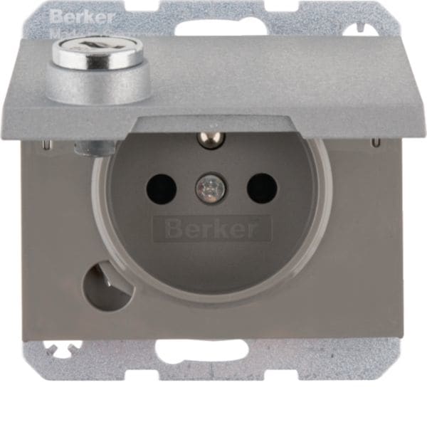 HAGER BOCCHIOTTI - Presa con spinotto terra e coperchio con chiave K.1 allum. opac laccato
