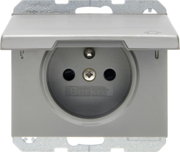 HAGER BOCCHIOTTI - Presa con spinotto di terra e coperchio Serie K.5 acciaio inox, metallo opaco