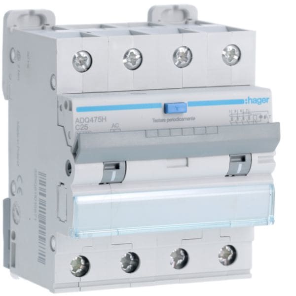 HAGER BOCCHIOTTI - Interruttore magnetotermico differenziale 10000A 4P curva C 25A tipo AC 30mA 4M ADQ475H