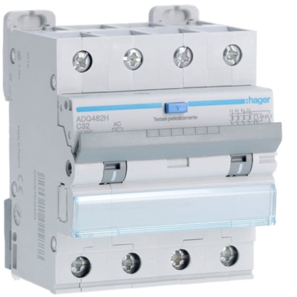 HAGER BOCCHIOTTI - Interruttore magnetotermico differenziale 10000A 4P curva C 32A tipo AC 30mA 4M ADQ482H