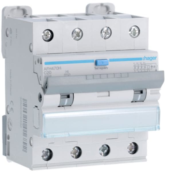 HAGER BOCCHIOTTI - Interruttore magnetotermico differenziale 6000A 4P curva C 20A A-HI 300mA 4M AFH470H