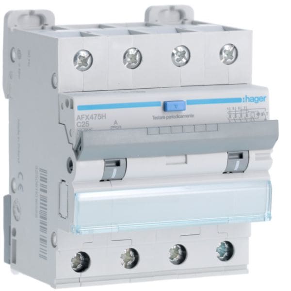 HAGER BOCCHIOTTI - Interruttore magnetotermico differenziale 10000A 4P curva C 25A tipo A 300mA 4M AFX475H