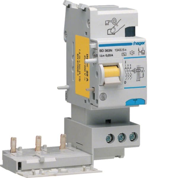 HAGER BOCCHIOTTI - Blocco differenziale 3P ?63A tipo A 30mA 3M BD363N