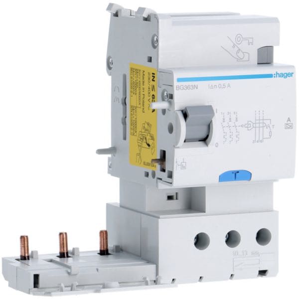 HAGER BOCCHIOTTI - Blocco differenziale 3P ?63A tipo A 500mA 3M BG363N