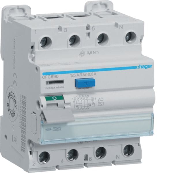 HAGER BOCCHIOTTI - Interruttore differenziale puro 3P+N 125A tipo AC 300mA 4M CFC690