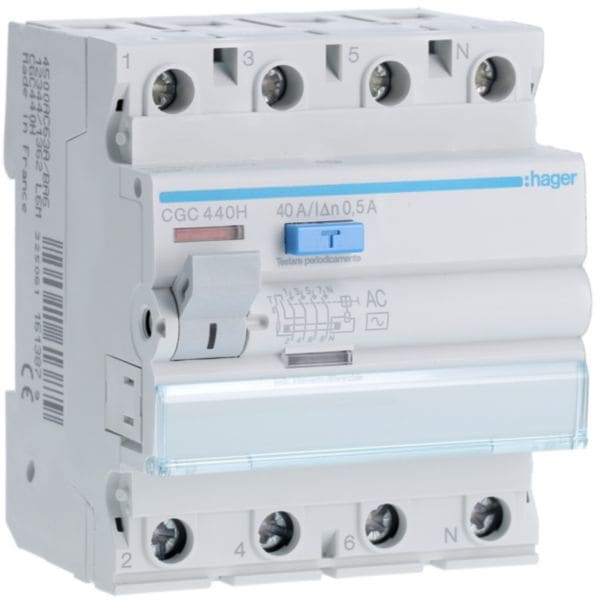 HAGER BOCCHIOTTI - Interruttore differenziale puro 4P 40A tipo AC 500mA 4M CGC440H