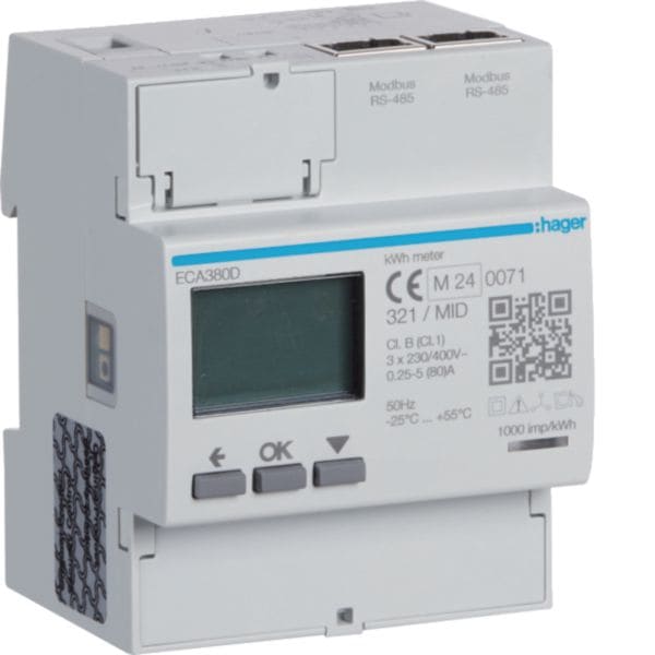 HAGER BOCCHIOTTI - Contatore trifase diretto 80 A Modbus Agardio MID 4M