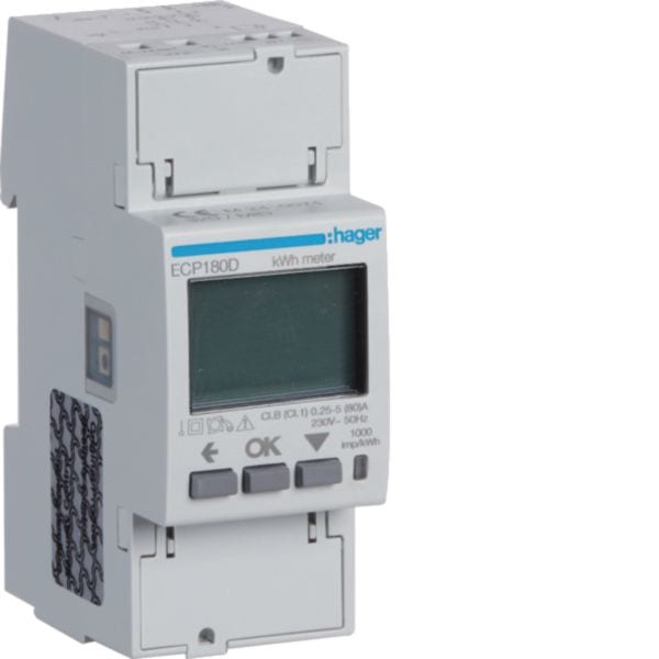 HAGER BOCCHIOTTI - Contatore monofase diretto 80 A uscita impulsi MID 2M ECP180D