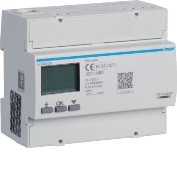 HAGER BOCCHIOTTI - Contatore trifase diretto 125 A Modbus RTU MID 6M ECR310D