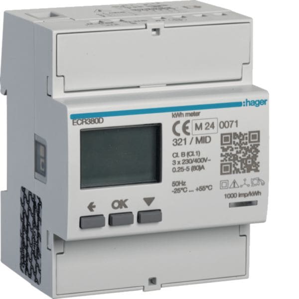 HAGER BOCCHIOTTI - Contatore trifase diretto 80 A Modbus RTU MID 4M ECR380D