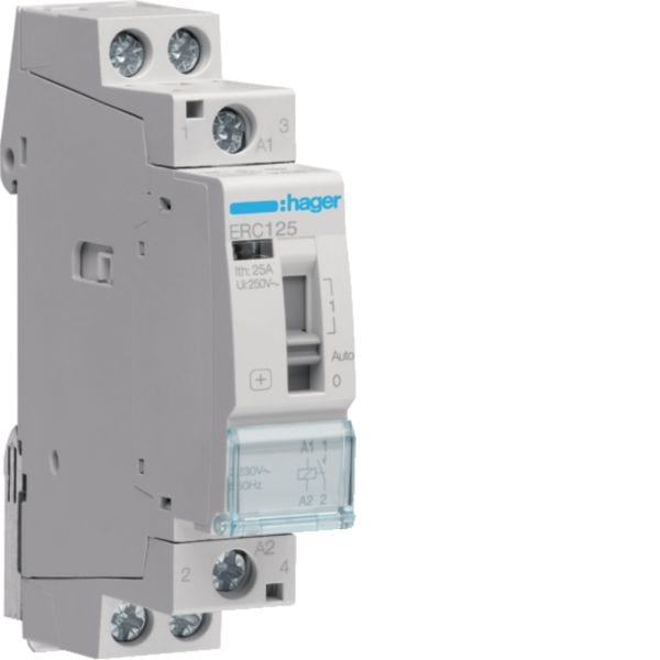 HAGER BOCCHIOTTI - Contattore a comando manuale 25 A 230 V AC 1 NA 1 modulo DIN