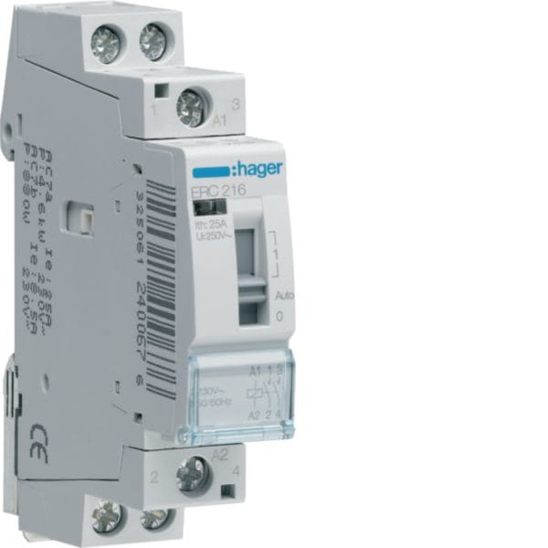 HAGER BOCCHIOTTI - Relè a comando manuale eco 2 NA 230 V AC 16 A 1 modulo DIN
