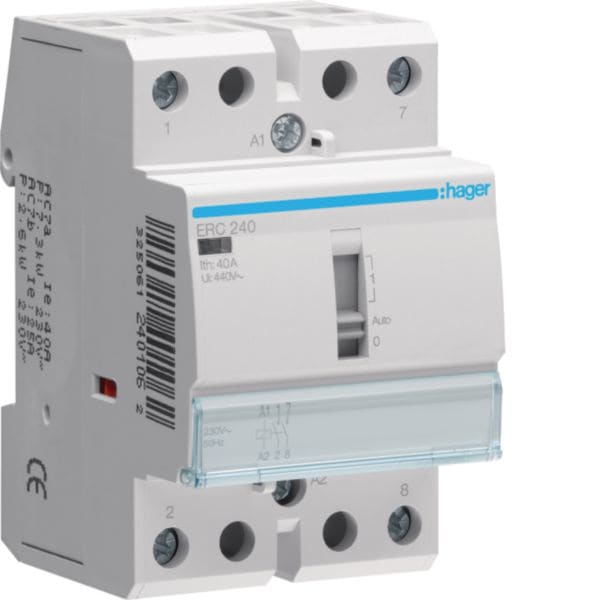HAGER BOCCHIOTTI - Relè di comando 40 A 230 V AC 2 NA 3 moduli DIN ERC240