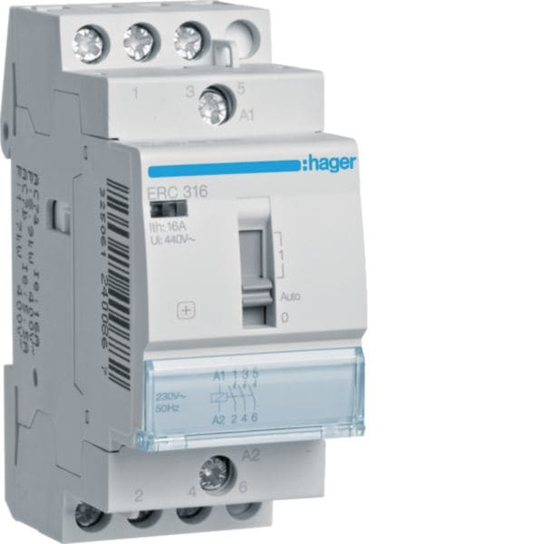 HAGER BOCCHIOTTI - Relè di comando 16 A 230 V AC 3 NA 3 moduli DIN ERC316