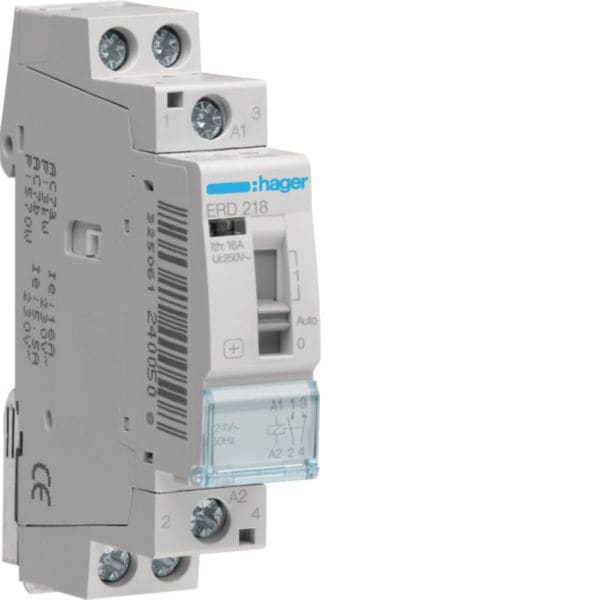 HAGER BOCCHIOTTI - Relè di comando 16 A 24 V AC 1 NA+1 NC 1 modulo DIN