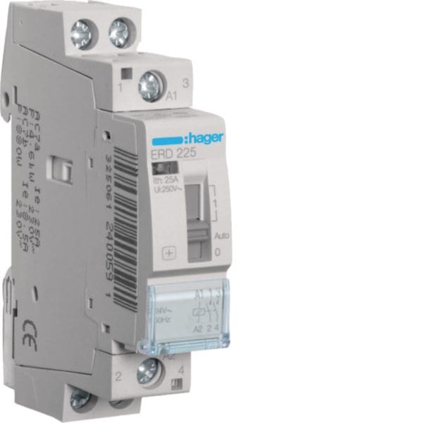 HAGER BOCCHIOTTI - Contattore comando manuale eco 2 NA 24 V AC 25 A 1 modulo DIN